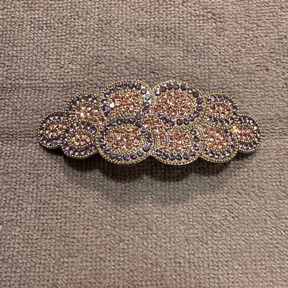 Vintage rhinestone barrette- Pink & Purple